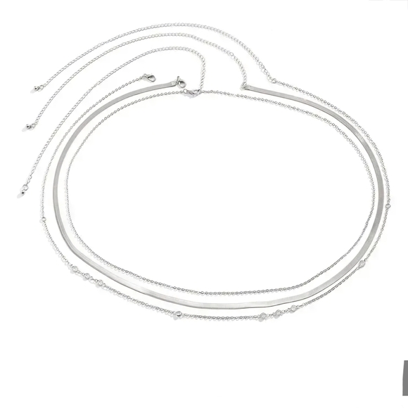 Belly Chain Set 3 Silver Tone Copper Inlay Chains Zircon Accents - Picture 2 of 6